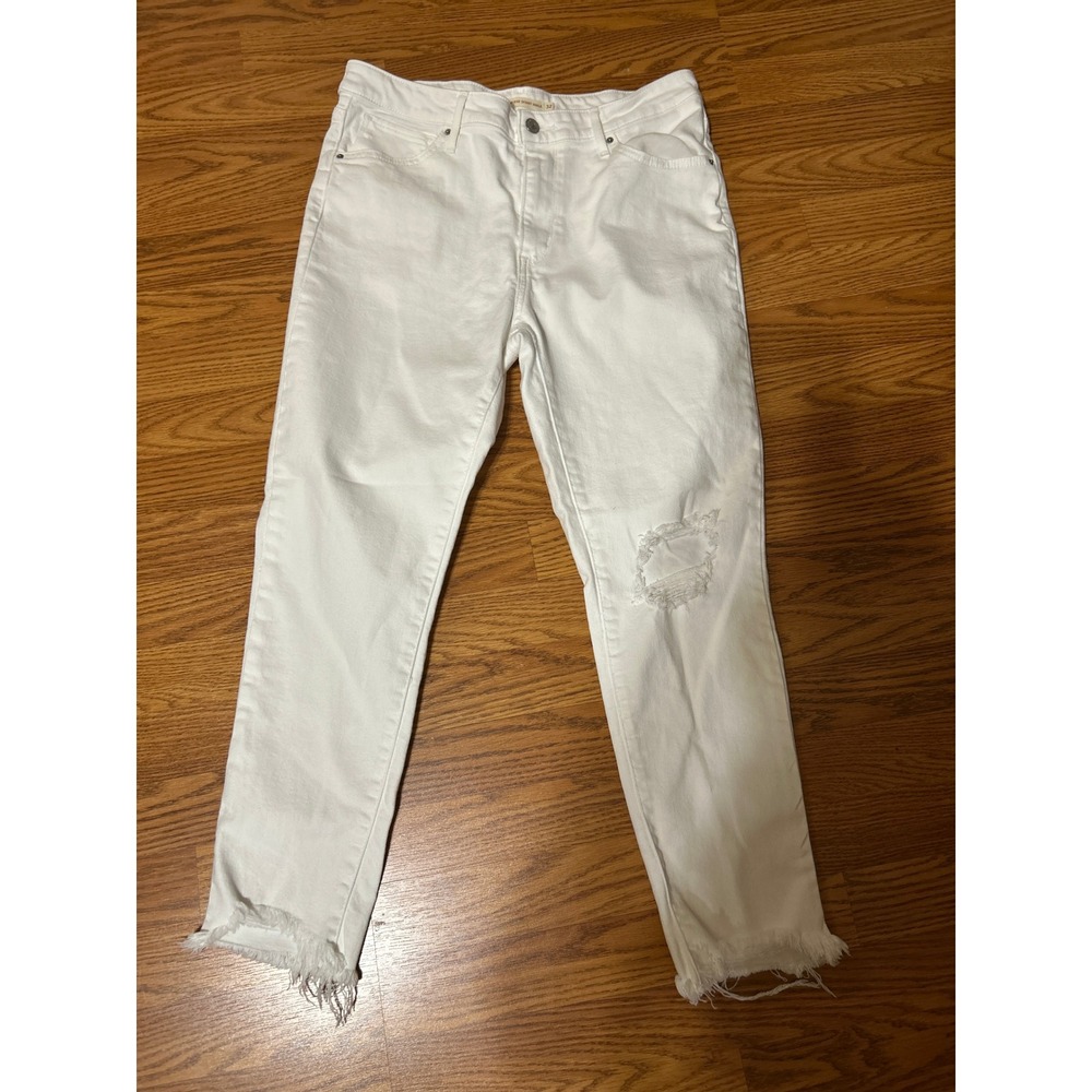 Levis 721 High Rise Skinny Ankle Jeans White Distressed Raw Hem 32 Womens